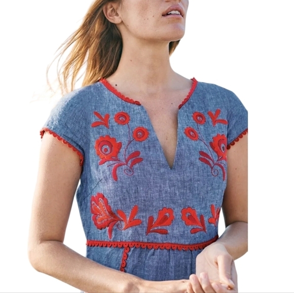 Boden Bea Embroidered Linen Shift Dress Size 6 Regular - Picture 2 of 6
